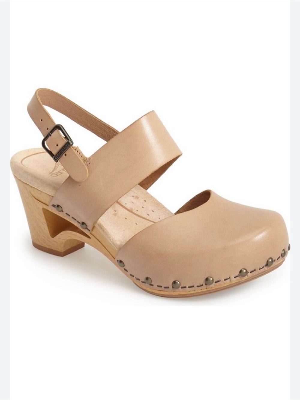 Dansko Thea Strappy Leather Clog Sandal Size 38 US 7.5/8 Sand Tan faux wood sole
